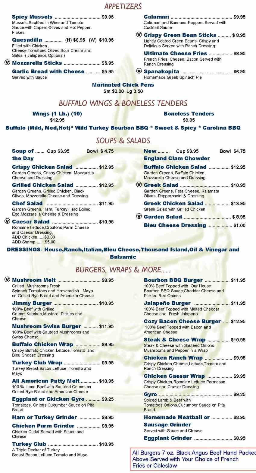 Cozy Corner Restaurant menu page 1